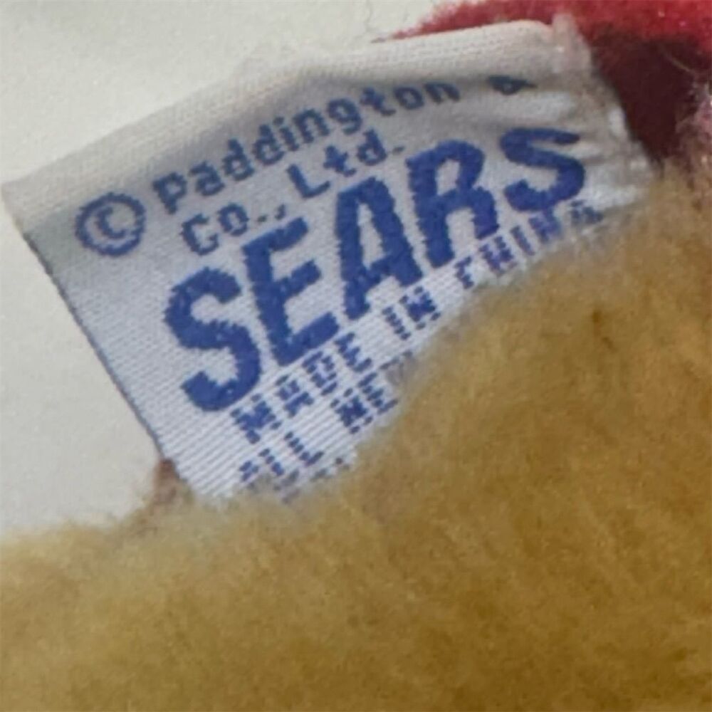 Vintage Sears Paddington Bear Plush Toy 12” Red Coat Yellow Hat 1980 Collectible - Picture 4 of 4